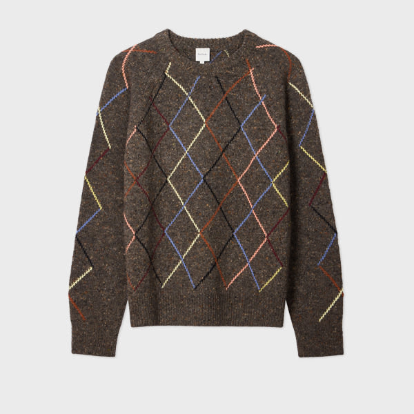 Brown Flecked Wool-Blend Argyle Sweater