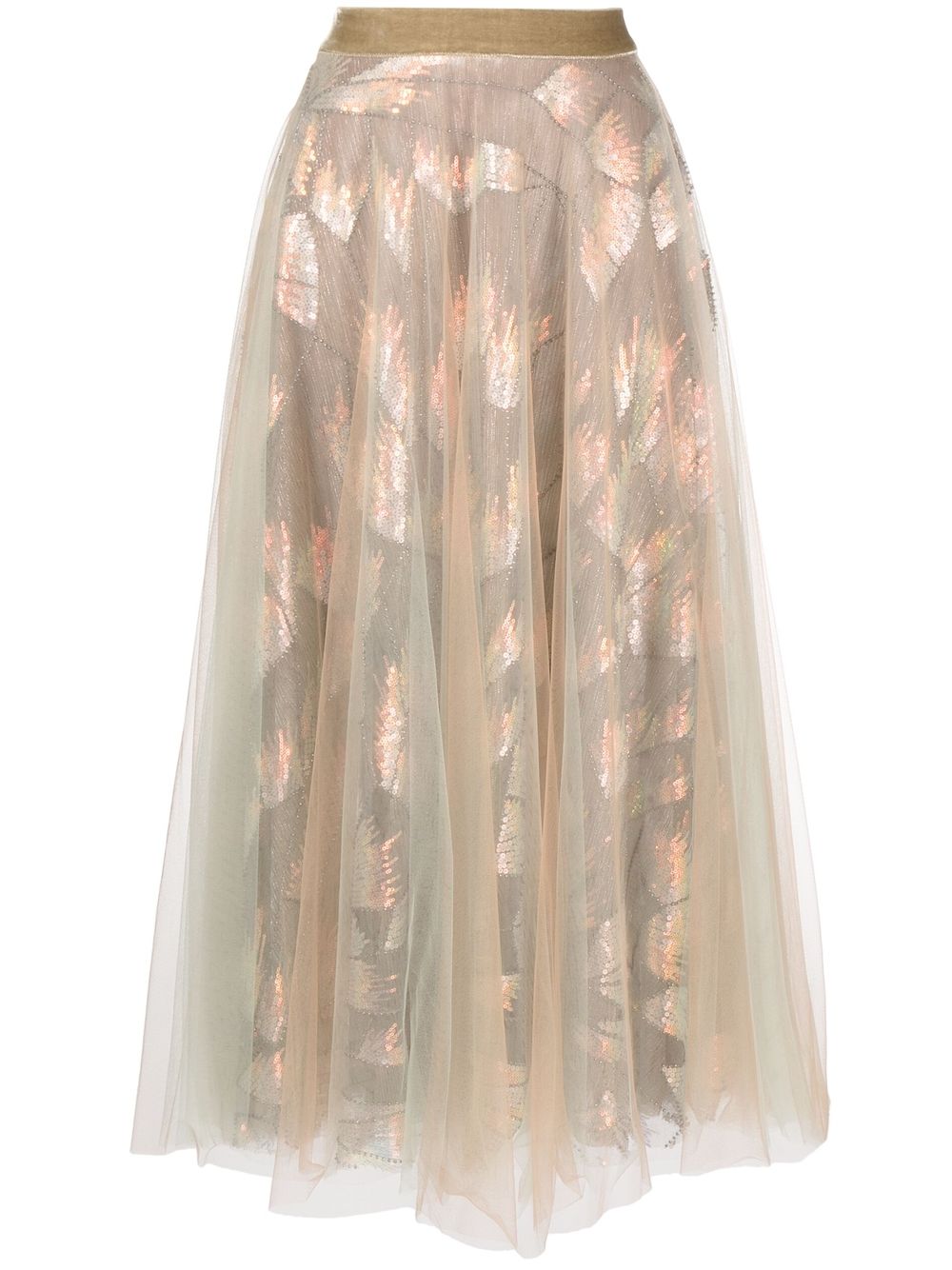 Tulle-overlay midi skirt - Silver