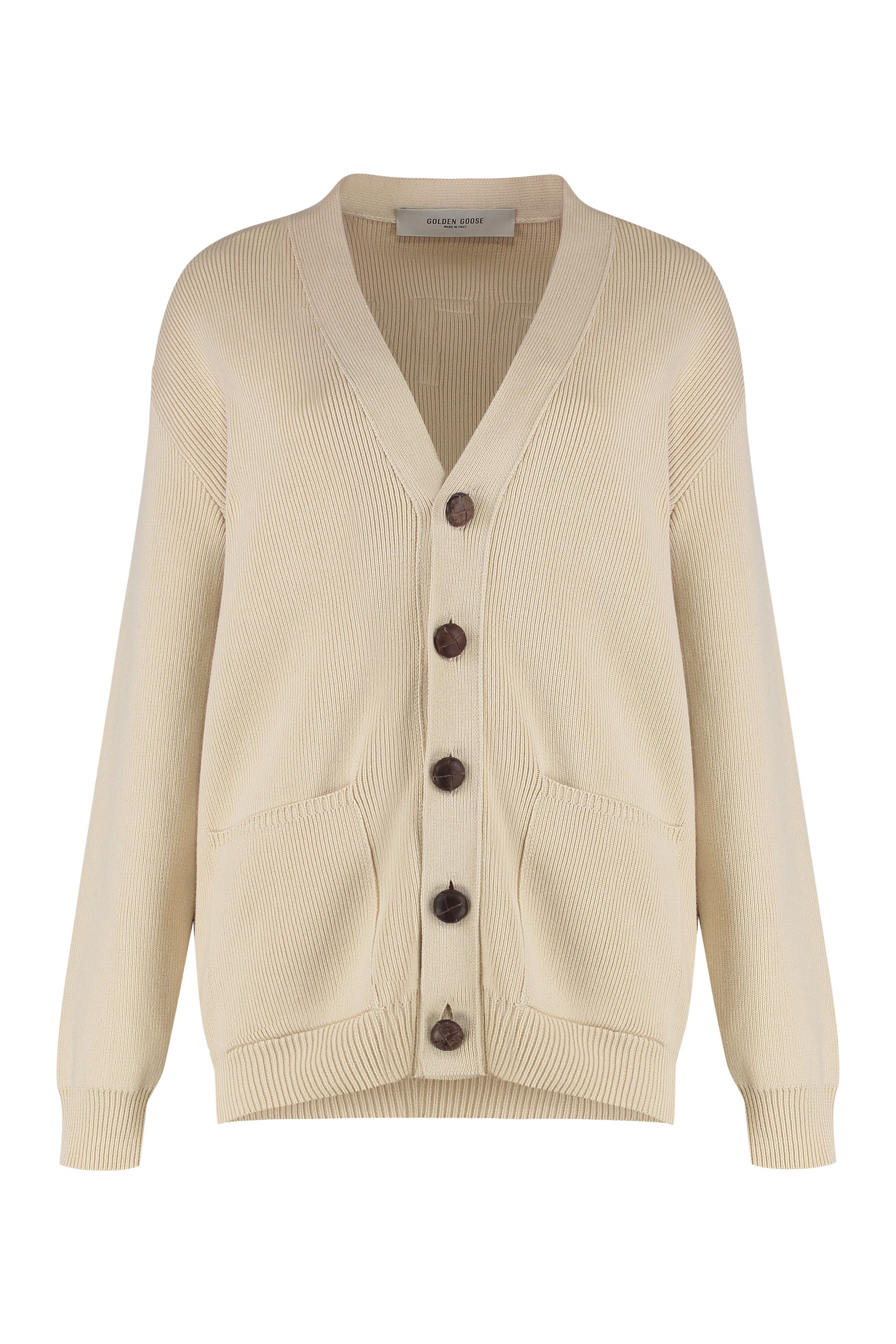 Cotton Cardigan with V-Neck, Button Front & Front Pockets