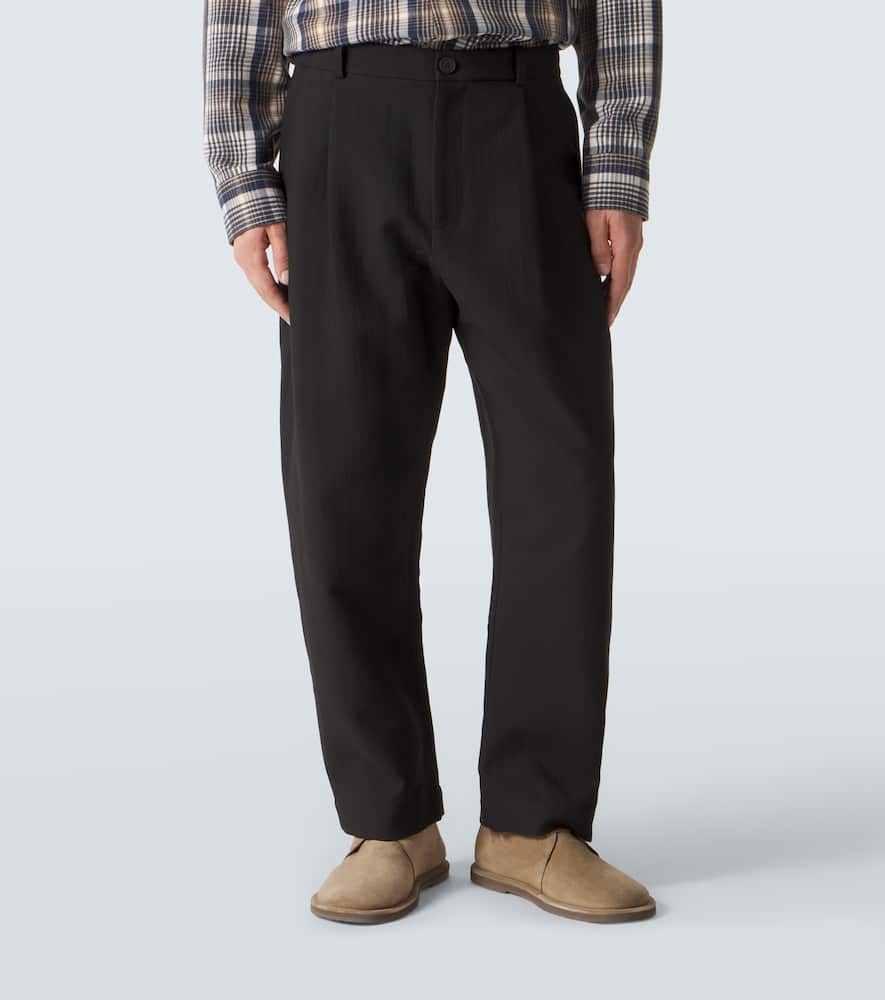 Tuck cotton-blend tapered pants