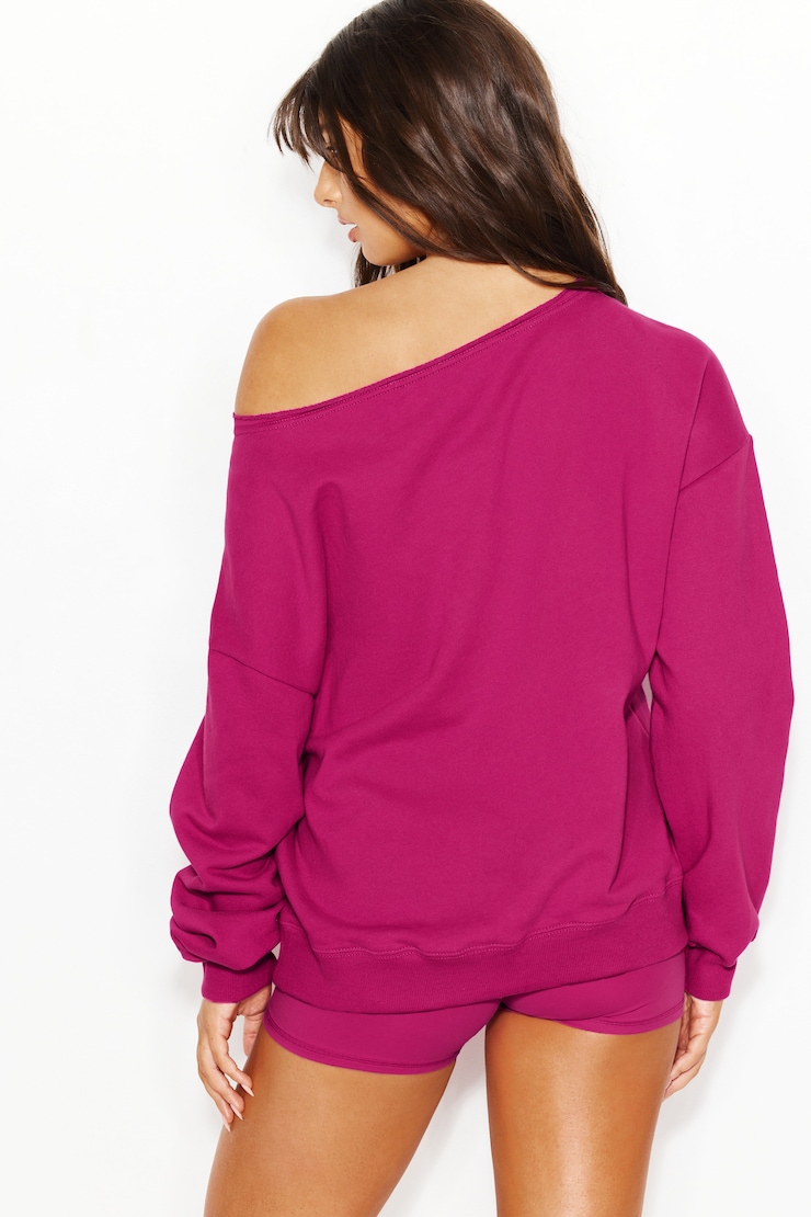 SoftTerry™ Off Shoulder Sweatshirt - Pink - Women Clothing