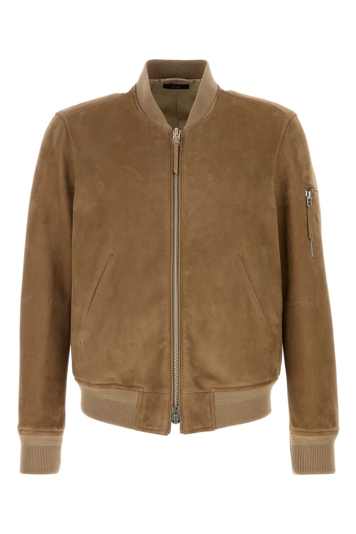 Suede Bomber Jacket — Brown