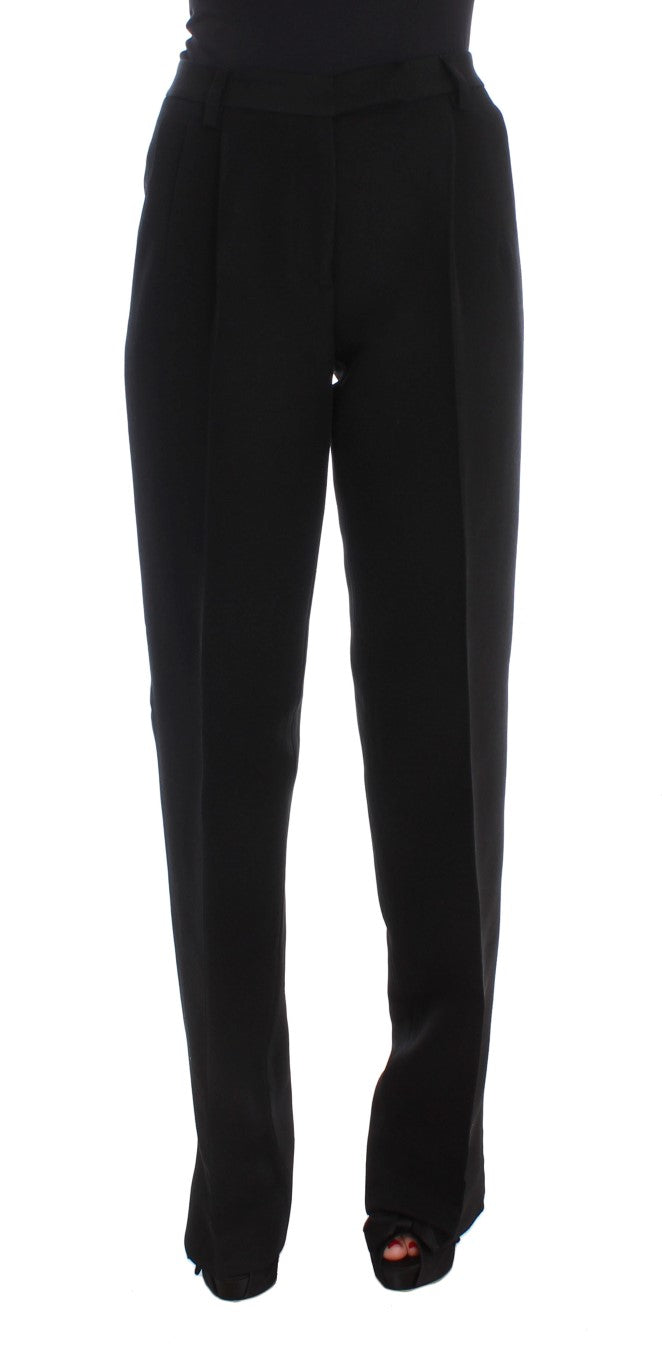 Cotton-Silk Blend Trousers — Black