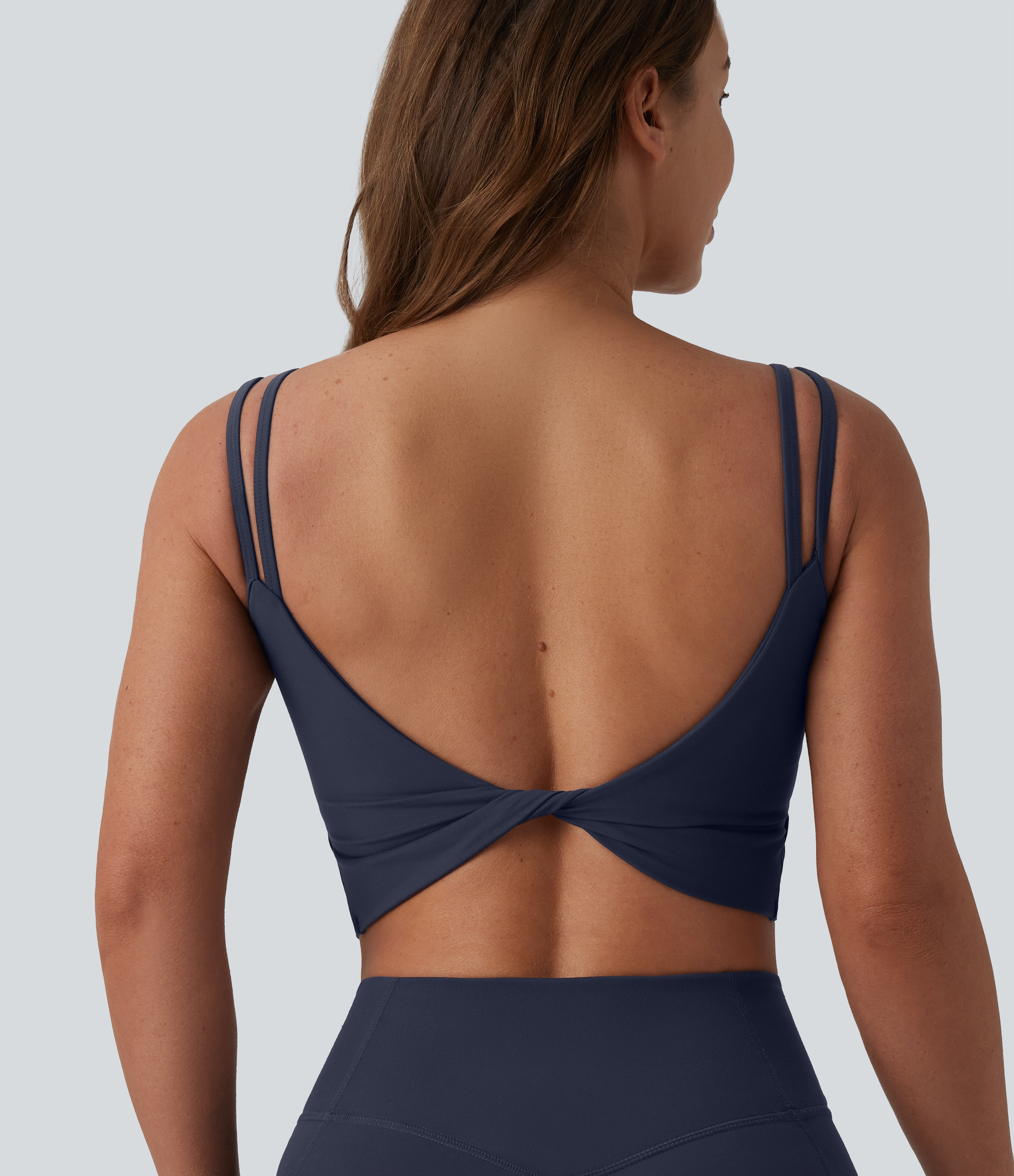 UltraSculpt™ Double Straps Twisted Backless Cropped Built-in Bra Yoga Tank Top DD-F Cups Tank Top - Mood Indigo