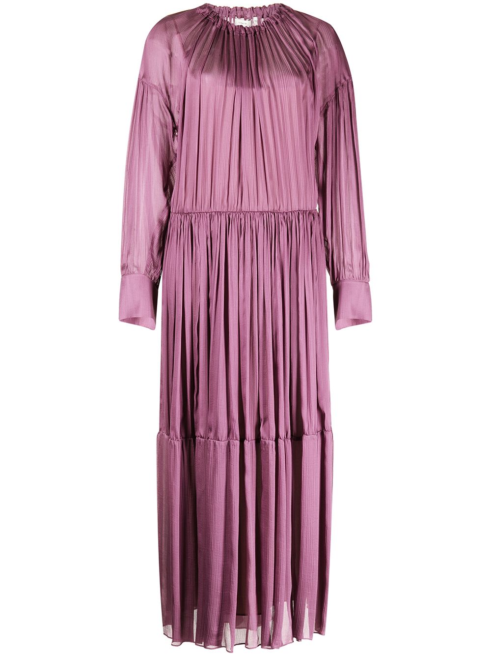 Shirred-neck long-sleeved dress - Purple