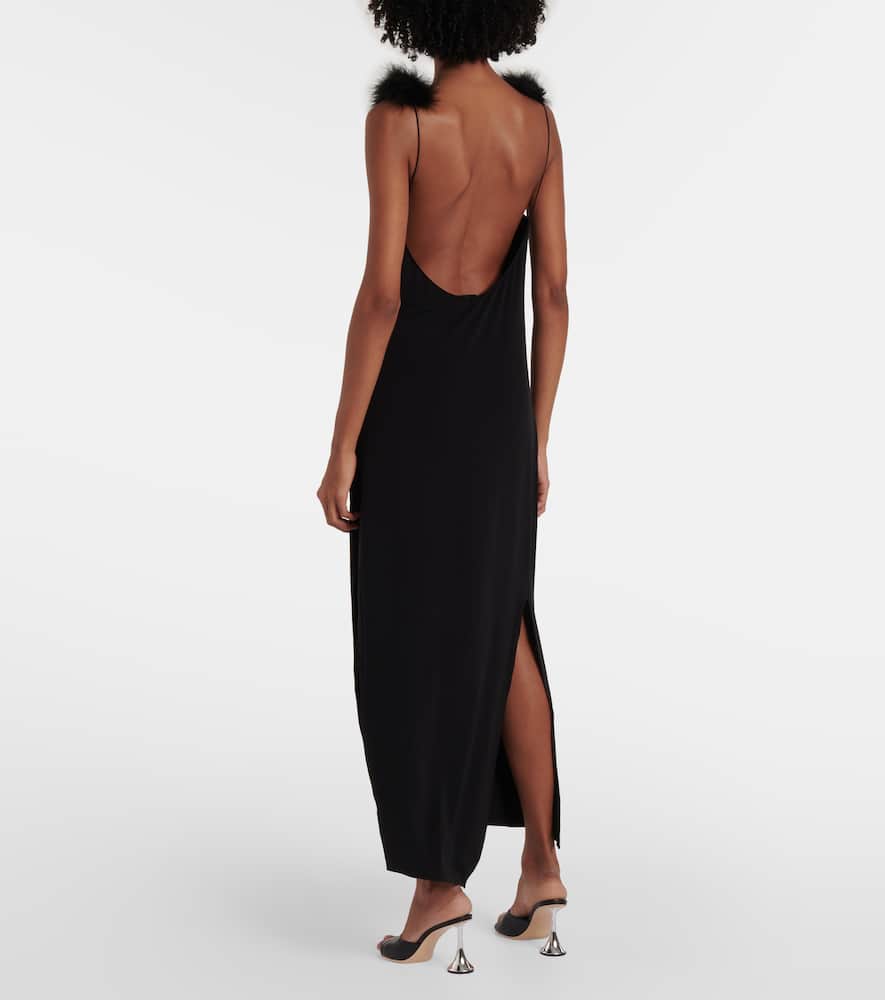 Boa feather-trimmed maxi dress