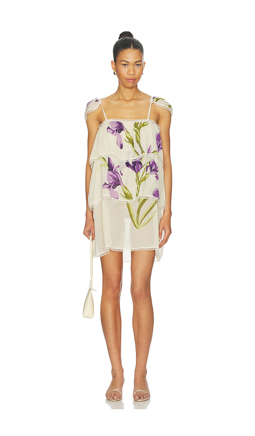 SWF Tiered Sheer Mini Dress in Cream. M. Also in L, S