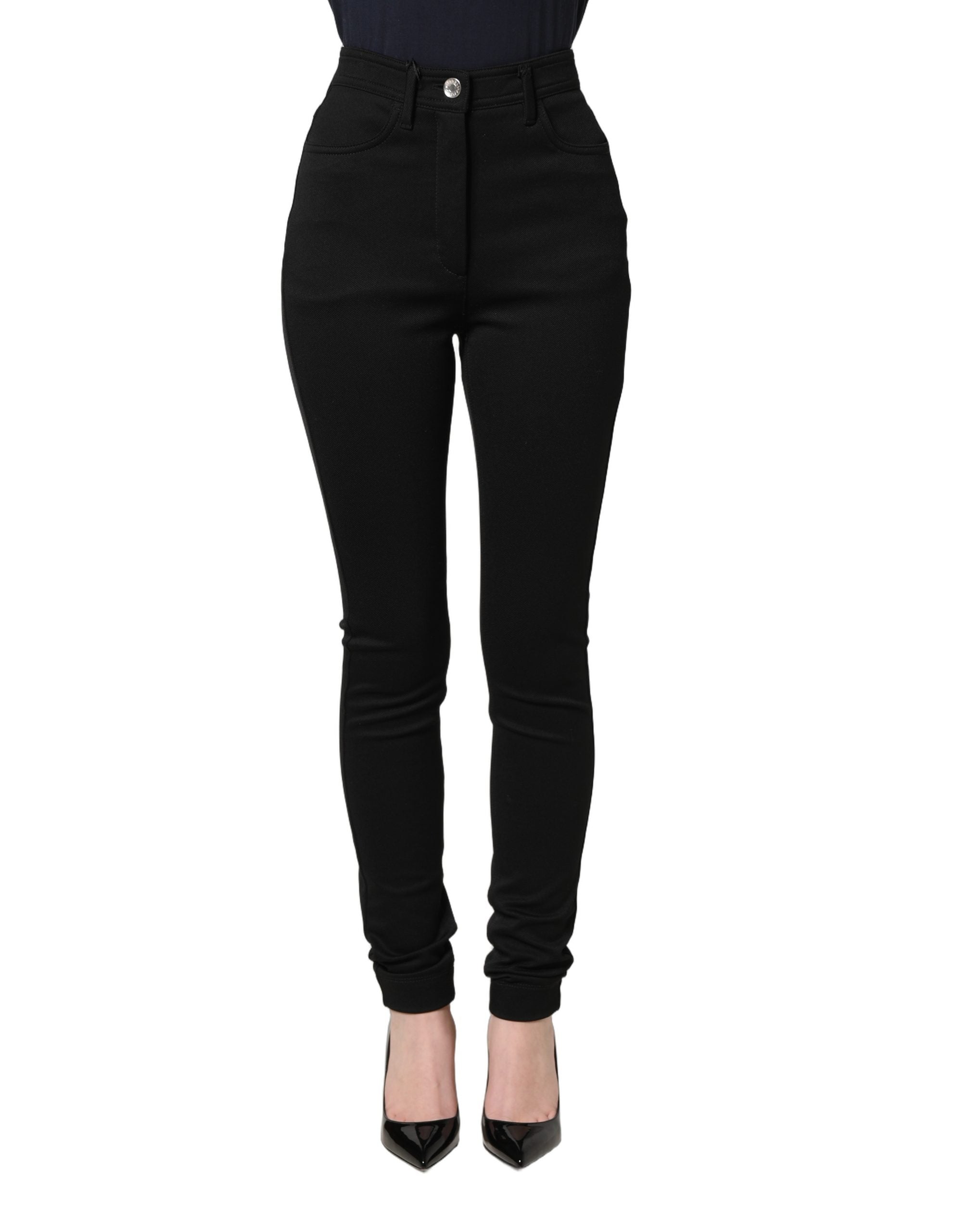 Nylon Stretch Skinny High Waist Trousers — Black