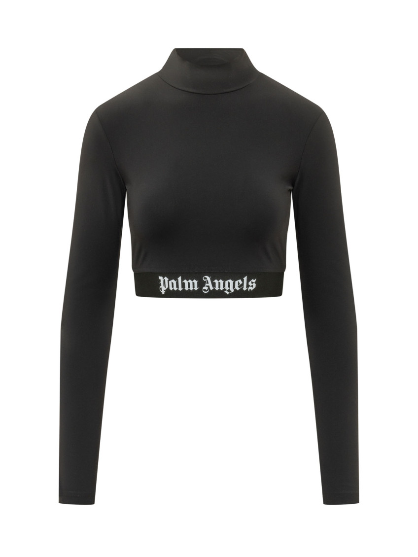 Black Logo Mock Collar Top