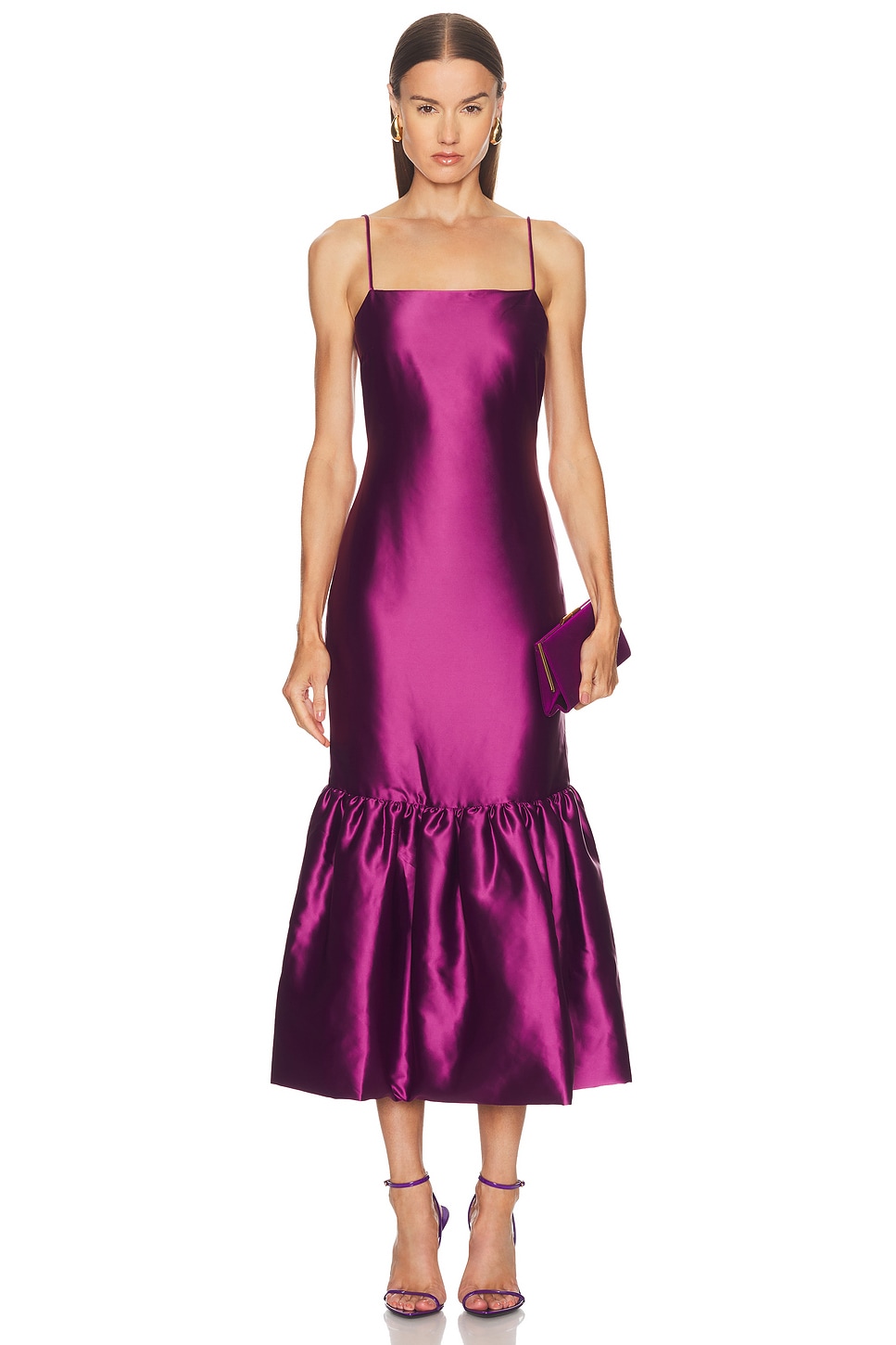CAROLINE CONSTAS Sydney Ruffle Hem Gown in Amethyst - Purple. XS also in L