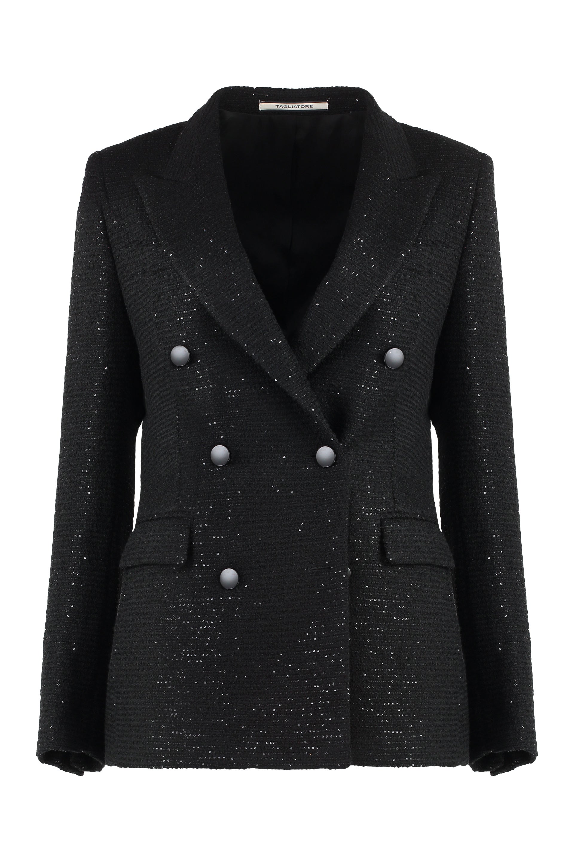 Sequin Double-Breasted Blazer with Padded Shoulders