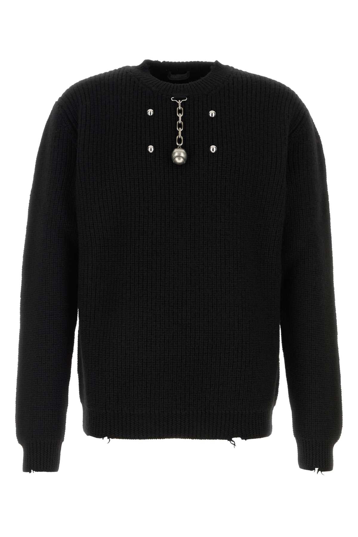 Wool Blend with Chain Detail Sweater — Black