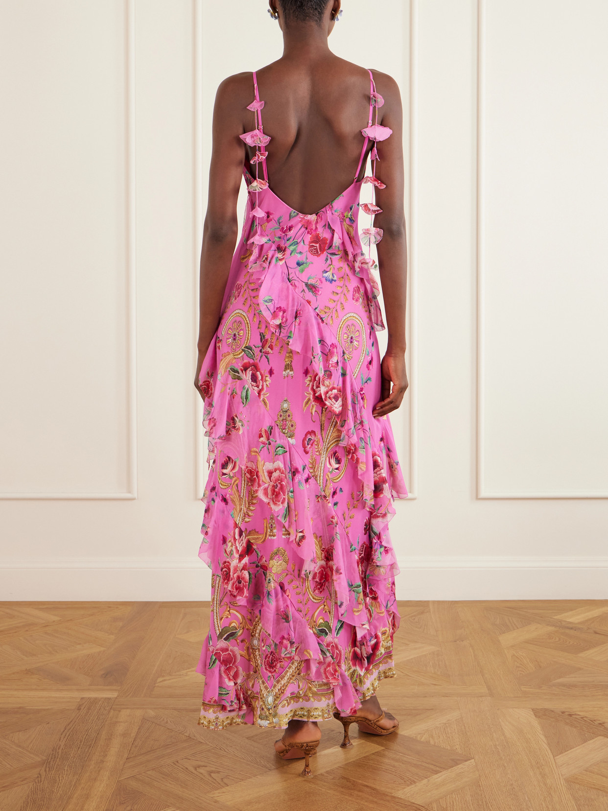 Embellished Ruffled Silk-georgette Maxi Dress - Pink