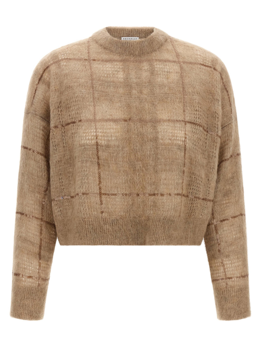 Brunello Cucinelli - sequin check mohair wool crew sweater