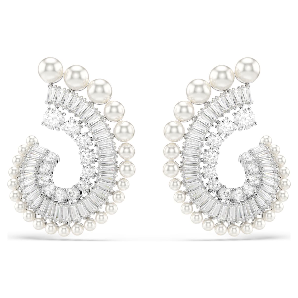 Ariana Grande x drop earrings, Crystal Pearl, Mixed cuts, White, Rhodium plated