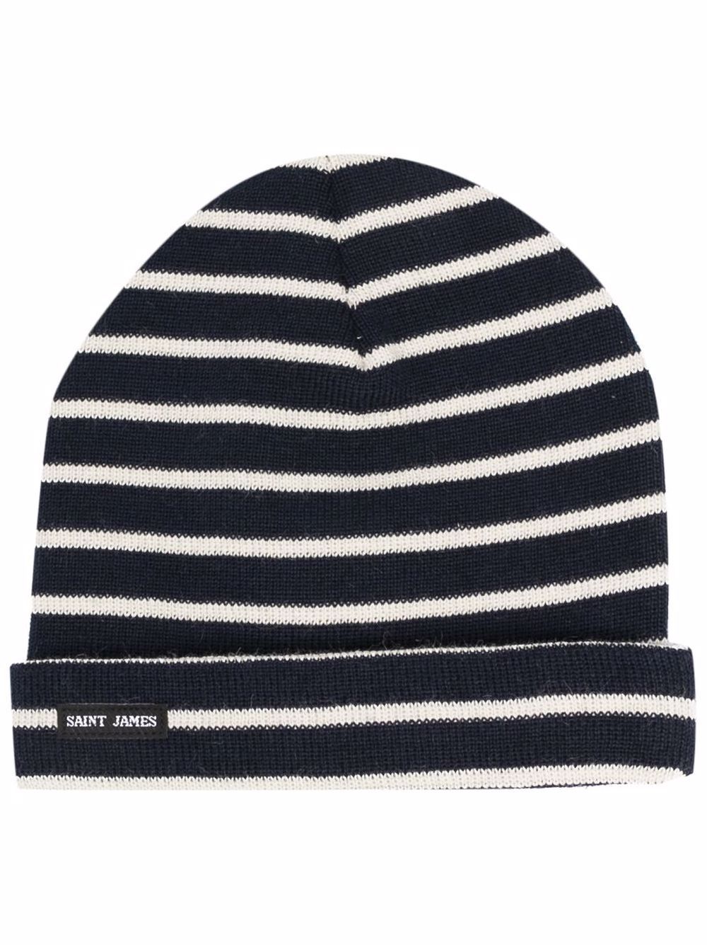Striped ribbed-knit wool beanie - Blue
