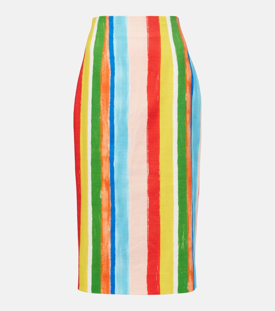 Striped cotton-blend pencil skirt