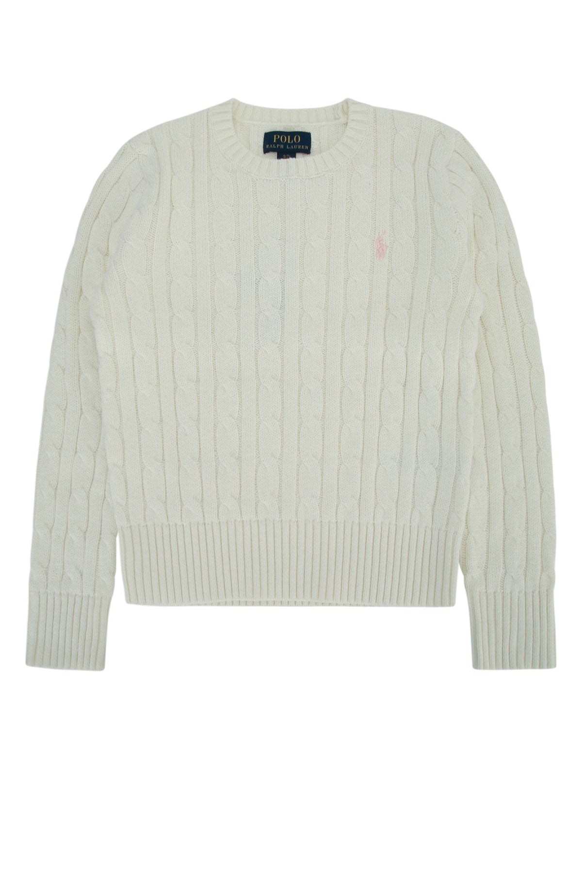 Cable-Knit Crewneck Sweater — White