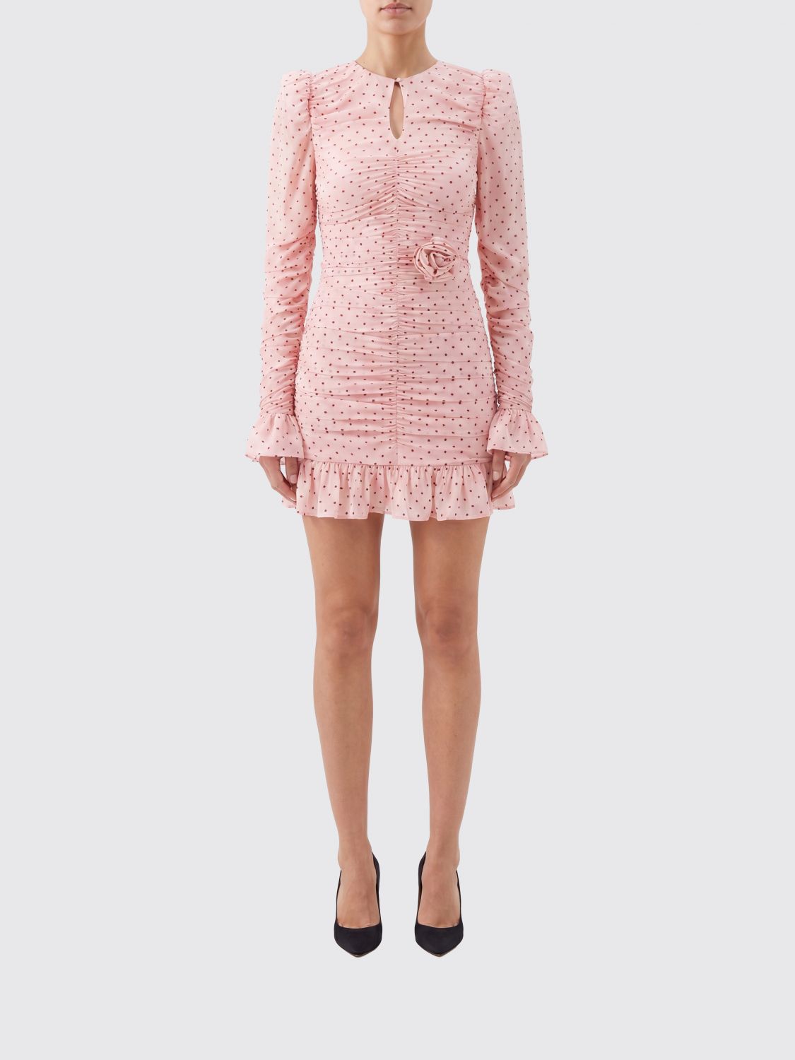 Padded Shoulder Polka Dot Mini Sheath Dress in Jersey