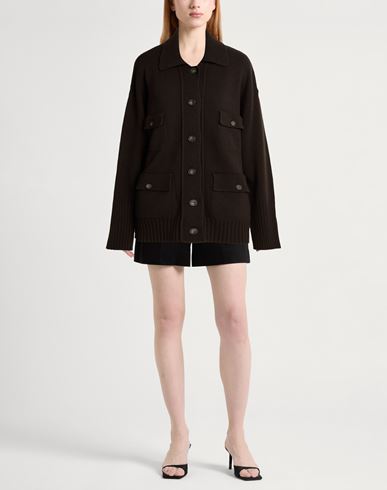Woman Cardigan Dark brown Size 10 Wool