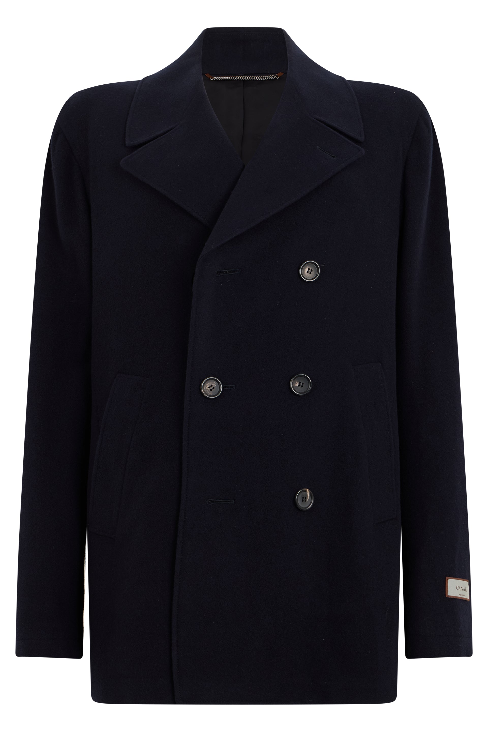 Double-Breasted Wool Jacket with Lapel Collar
