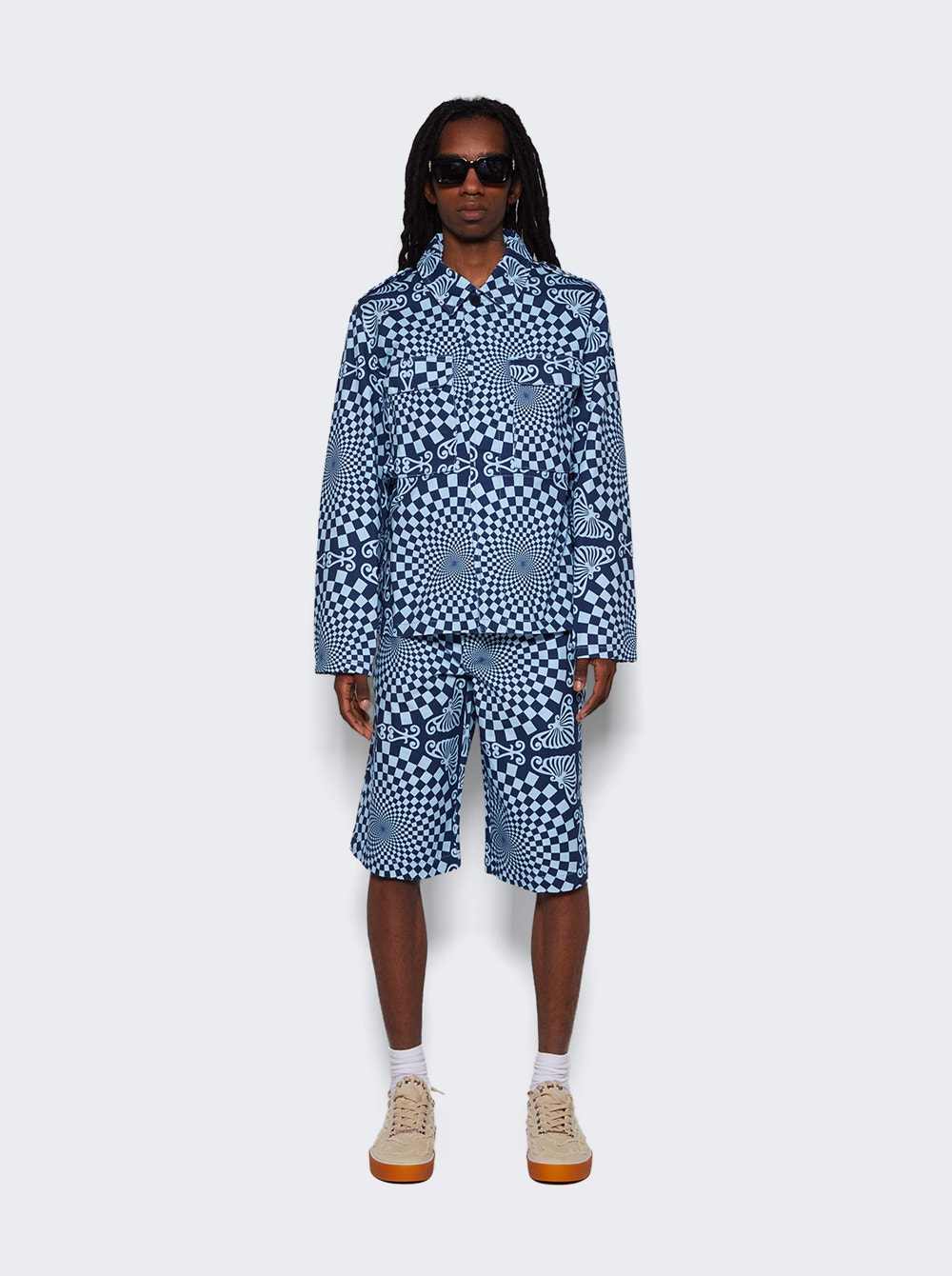 Geometric-pattern cotton shirt