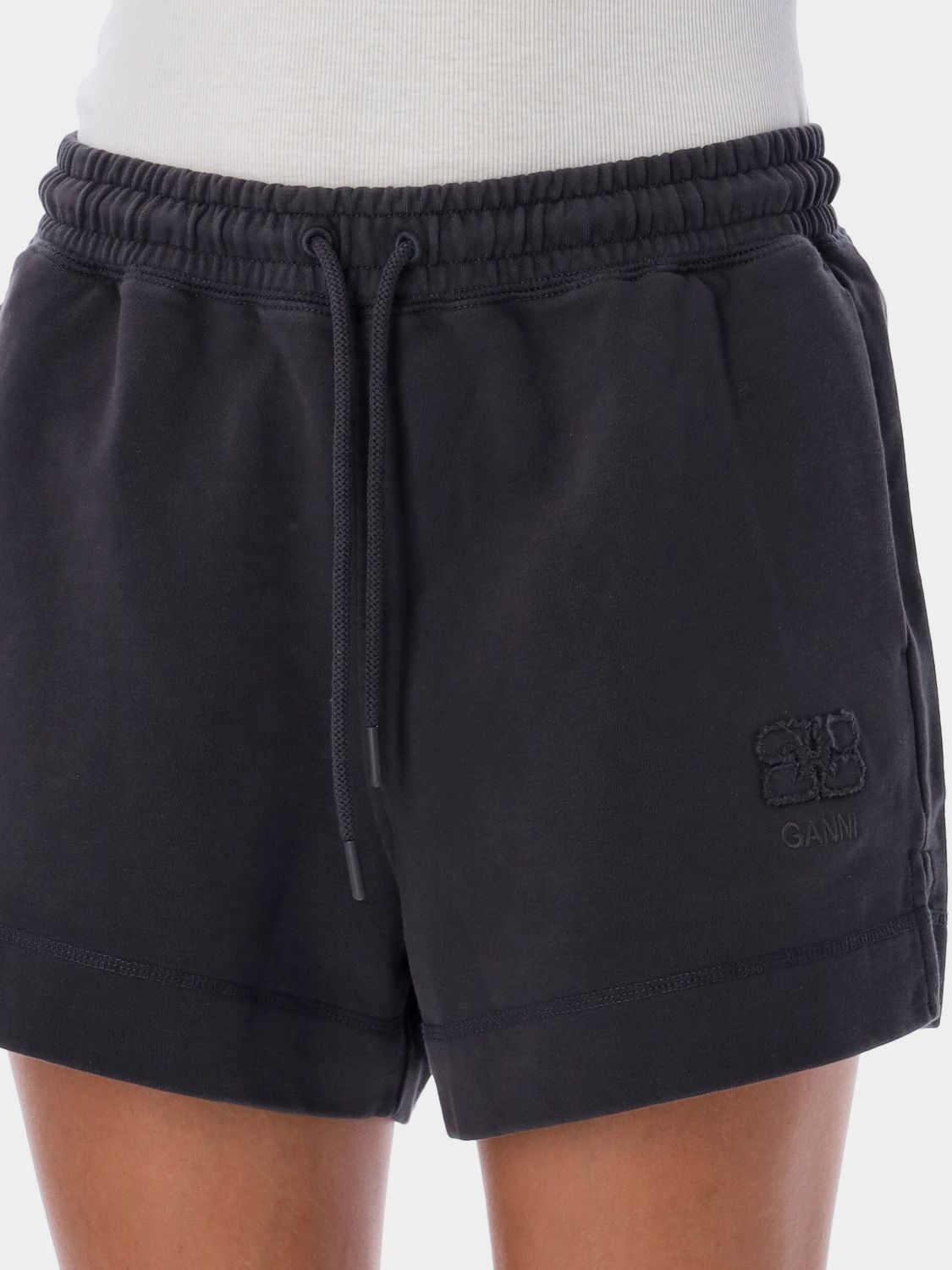 Logo-embroidered organic cotton track shorts - Black
