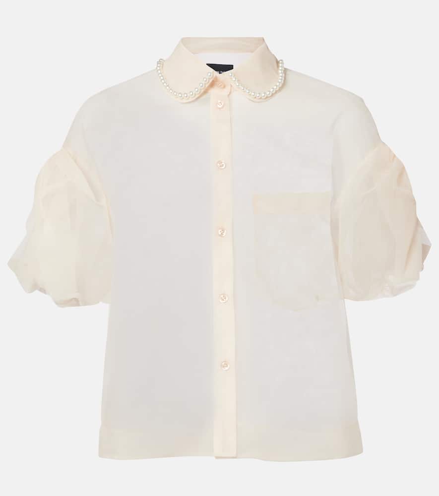 Cropped puff-sleeve tulle shirt