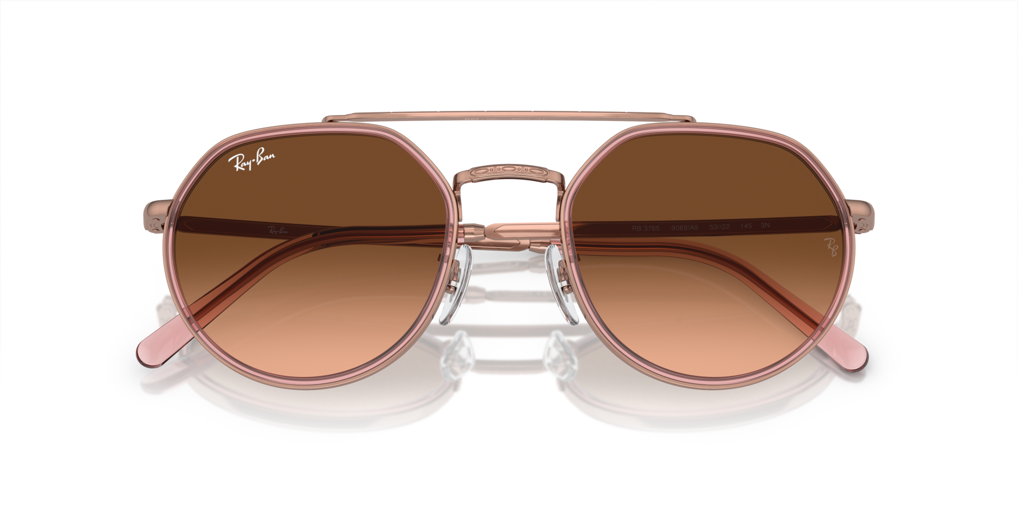 Ray - Ban Unisex Ray - Ban RB3765 9069A5 Sunglasses Metal Bronze Pink Geometric Normal Shaded