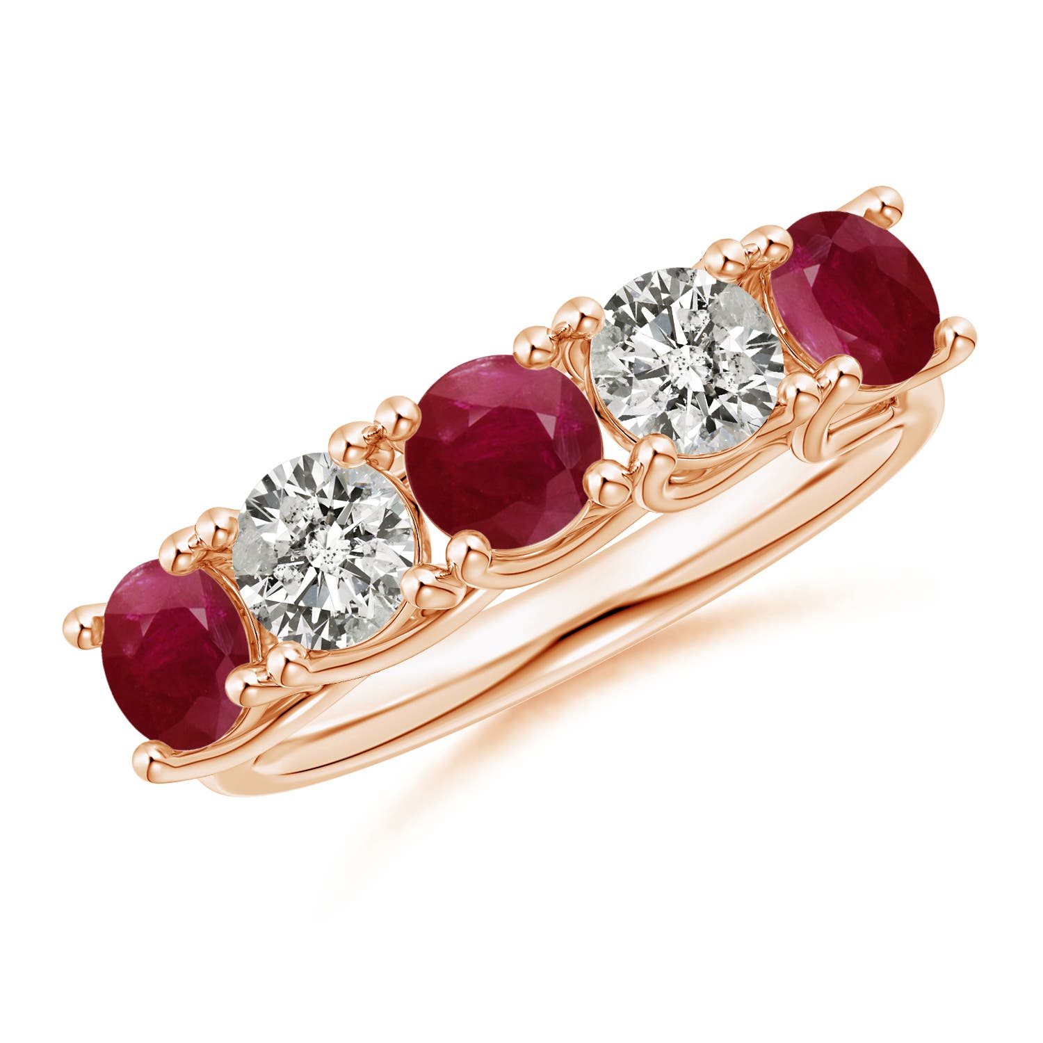 Angara 1.38 Carats Half Eternity Five Stone Ruby and Diamond Wedding Band in 18K Rose Gold