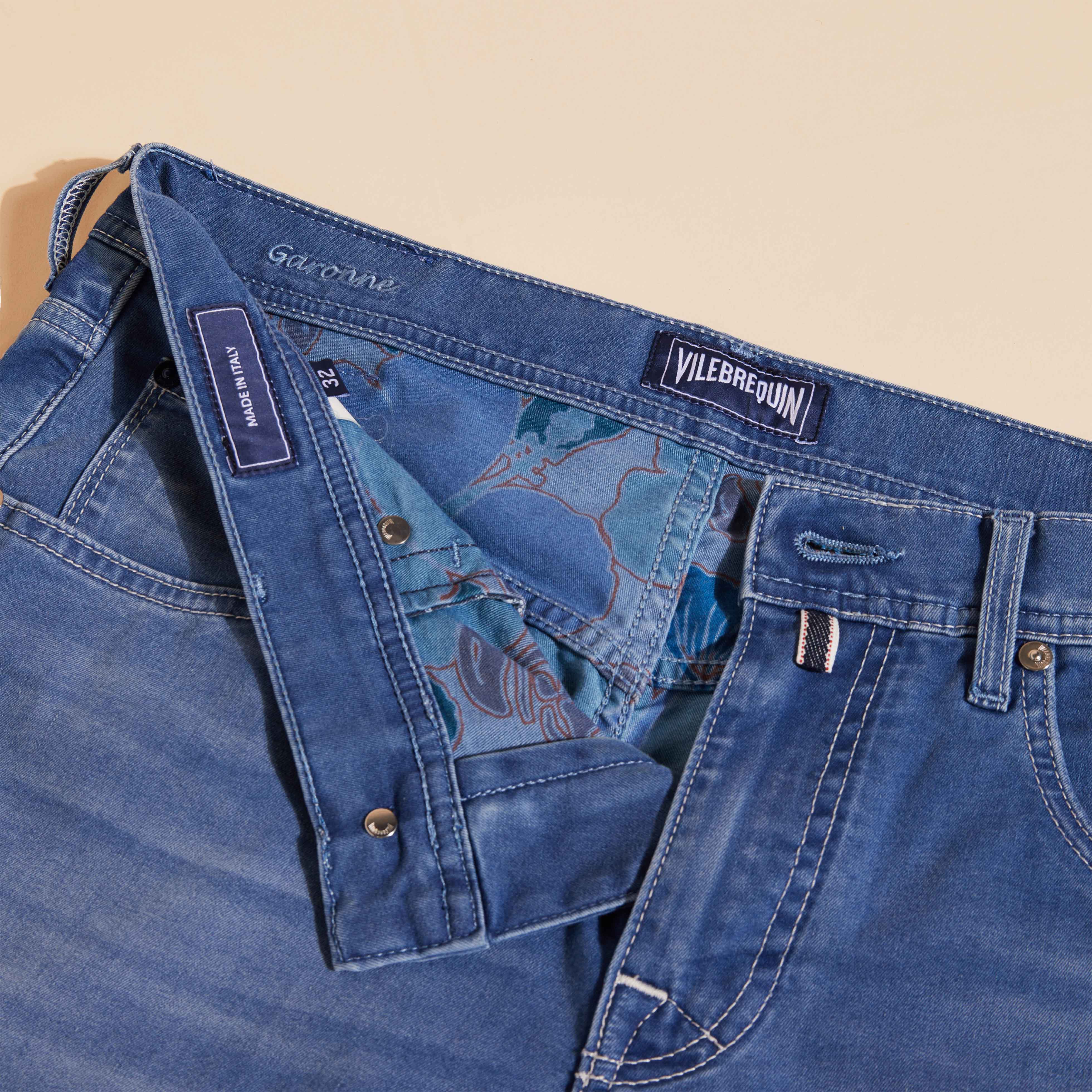 Men 5-pockets Denim Bermuda Shorts Tropical Turtles - Bermuda - Garonne - Blue
