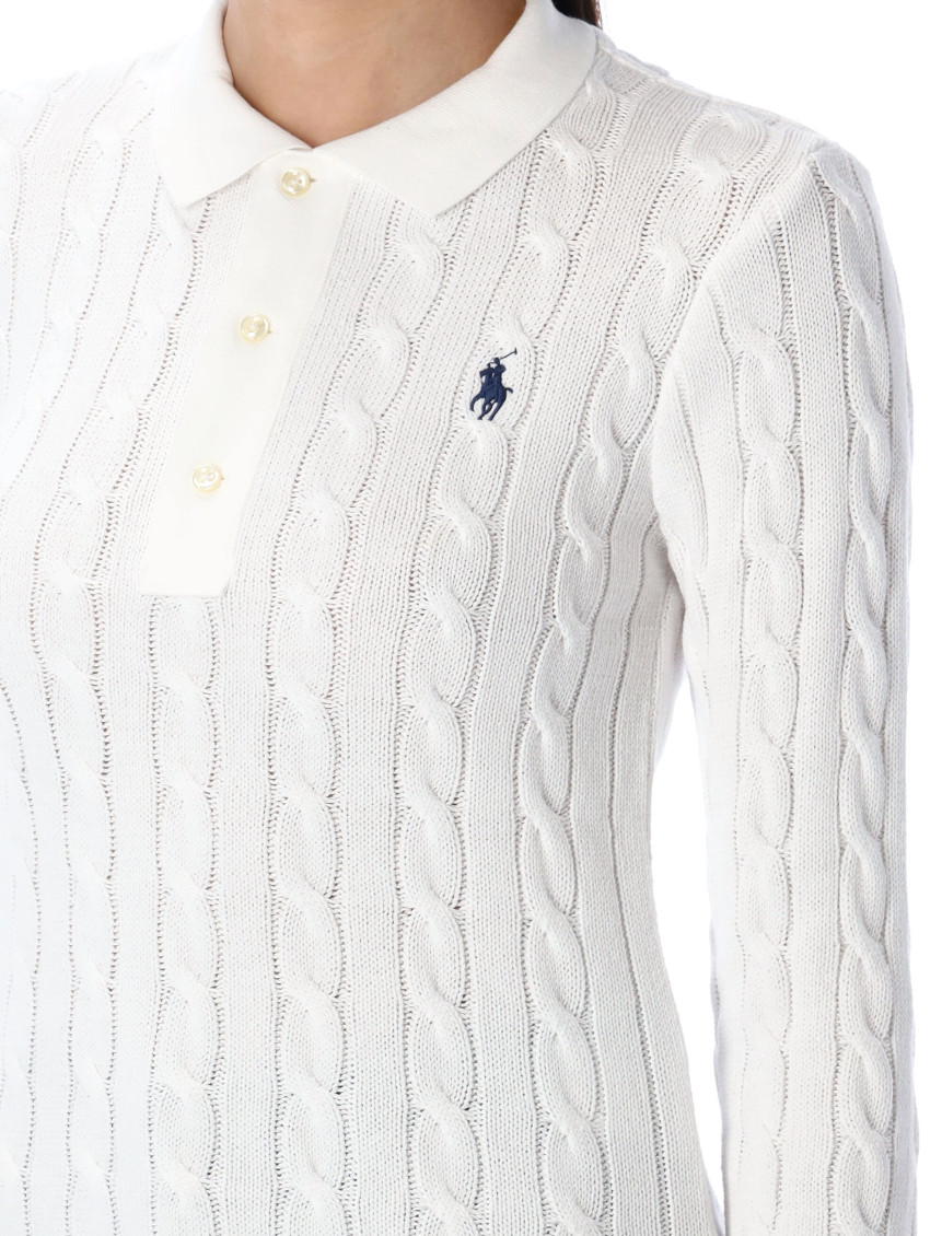 White Polo Collar Logo Sweater