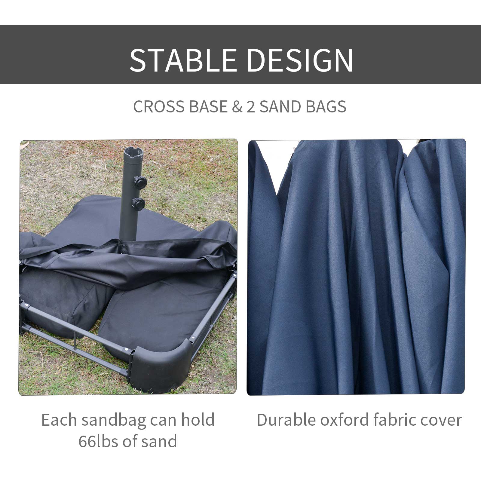 Outsunny Dual Haven Sunshade: 15' Double Canopy Patio Umbrella with Lift Crank, Cross Base Dark Blue | Aosom Canada
