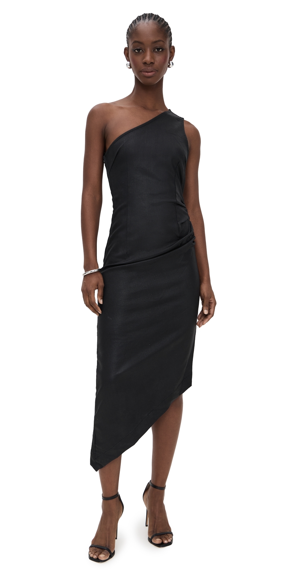 Esme One Shoulder Coated Midi Dress black coated