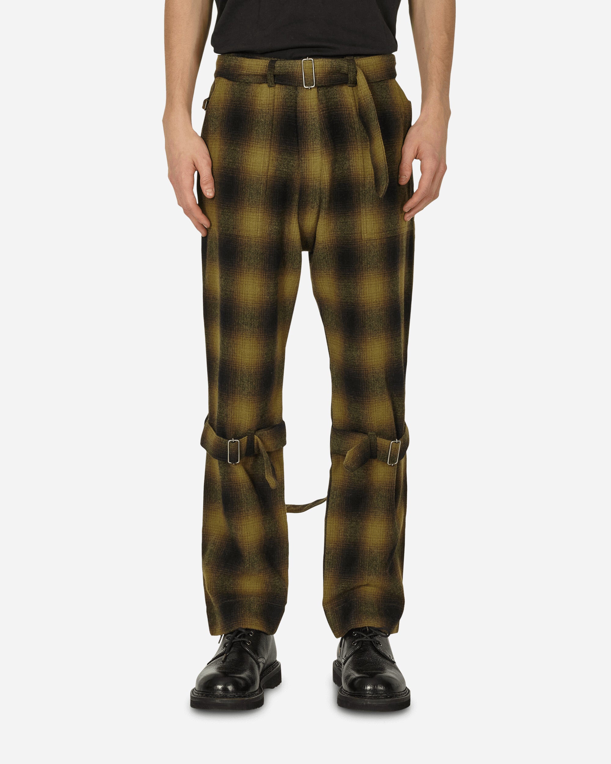 Plaid Wool Ombre Bontage Pants Yellow