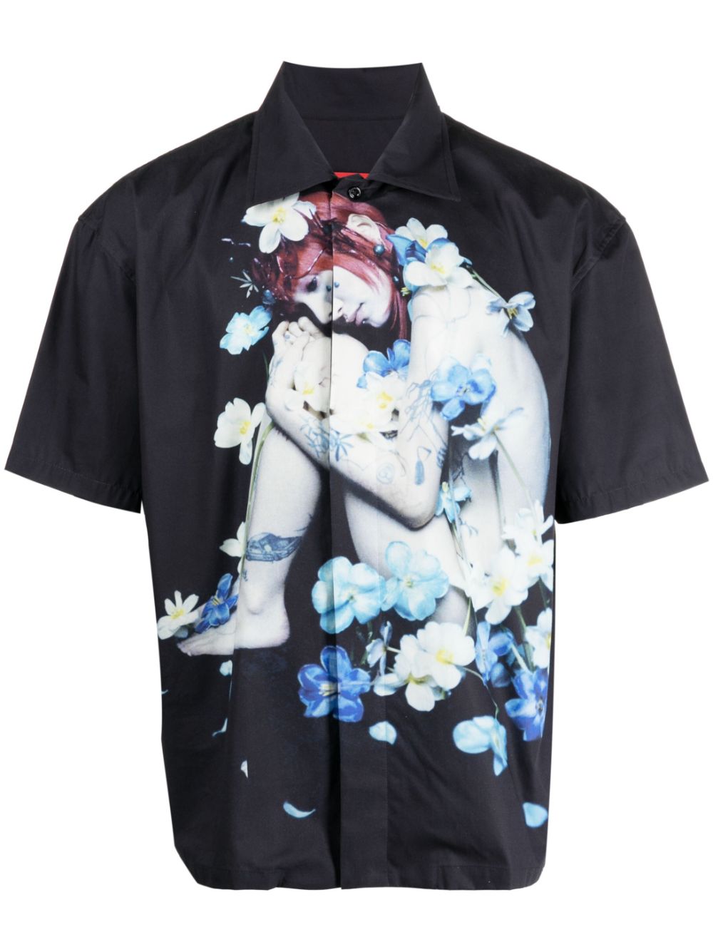 Photograph-print short-sleeve shirt - Black
