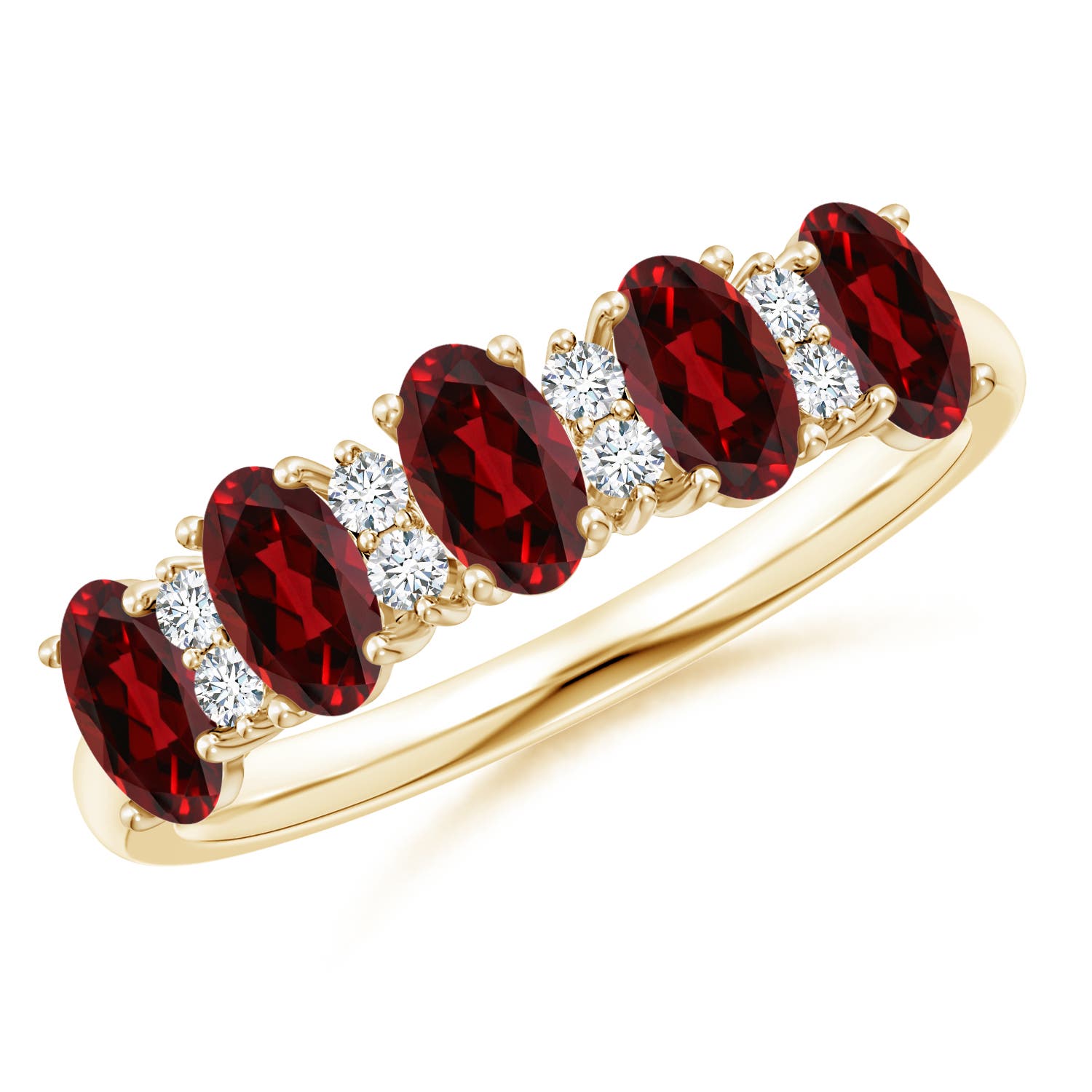 Angara 1.25 Carats Five Stone Garnet and Diamond Wedding Ring in 14K Yellow Gold