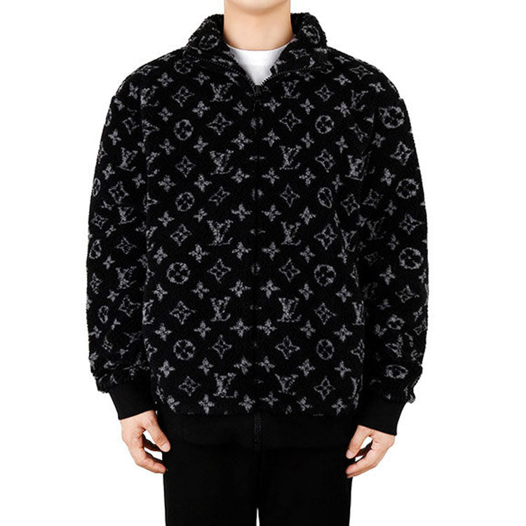 LV Monogram Fleece Full Logo Zipper Jacket Unisex Black