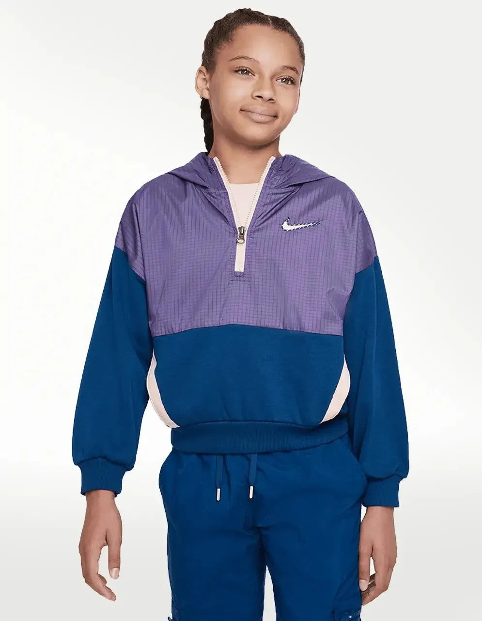 Boys Outdoor Play Hoodie Purple Fleece 1/2 Zip Long Sleeve Pullover GBO44