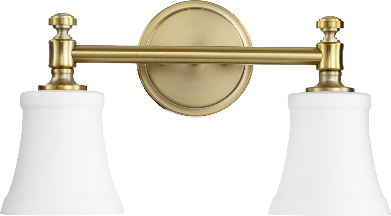 Quorum Rossington 2-Light 9" Bathroom Vanity Light in Aged Brass with Satin Opa