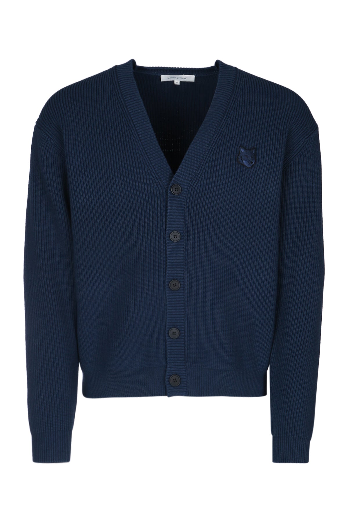 Maison Kitsune Ribbed Cotton-Blend Cardigan — Navy