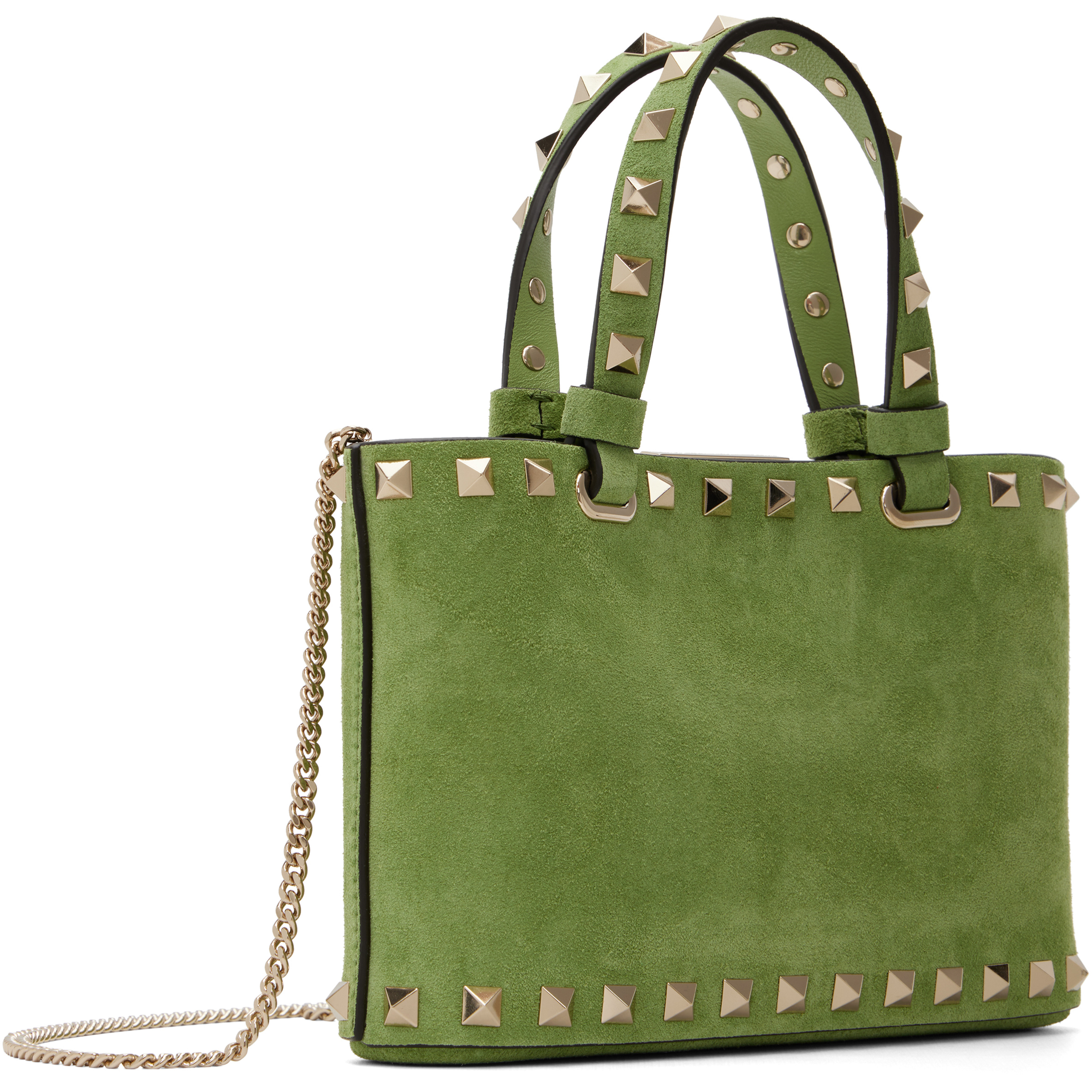 Green Rockstud Mini Suede Shopping Tote