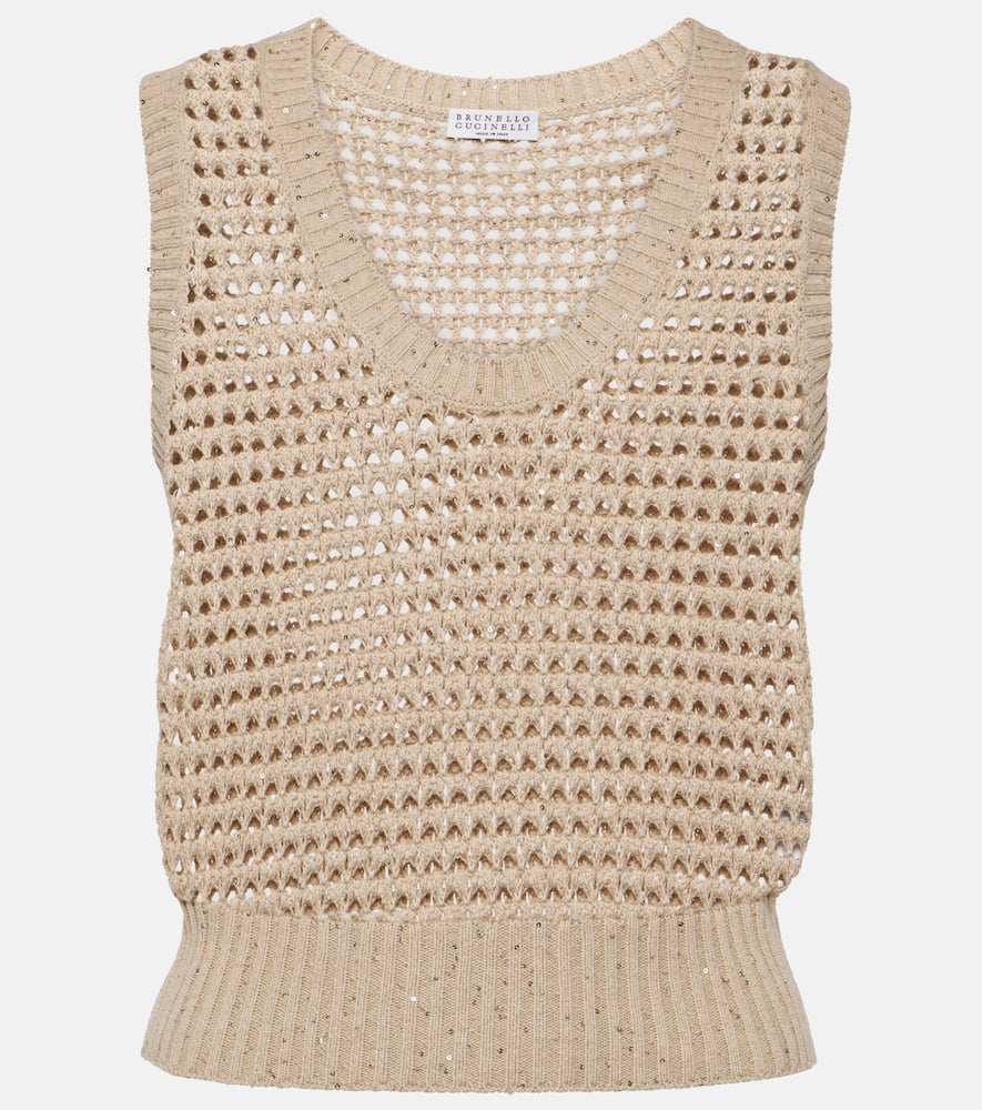 Open-knit cotton-blend vest