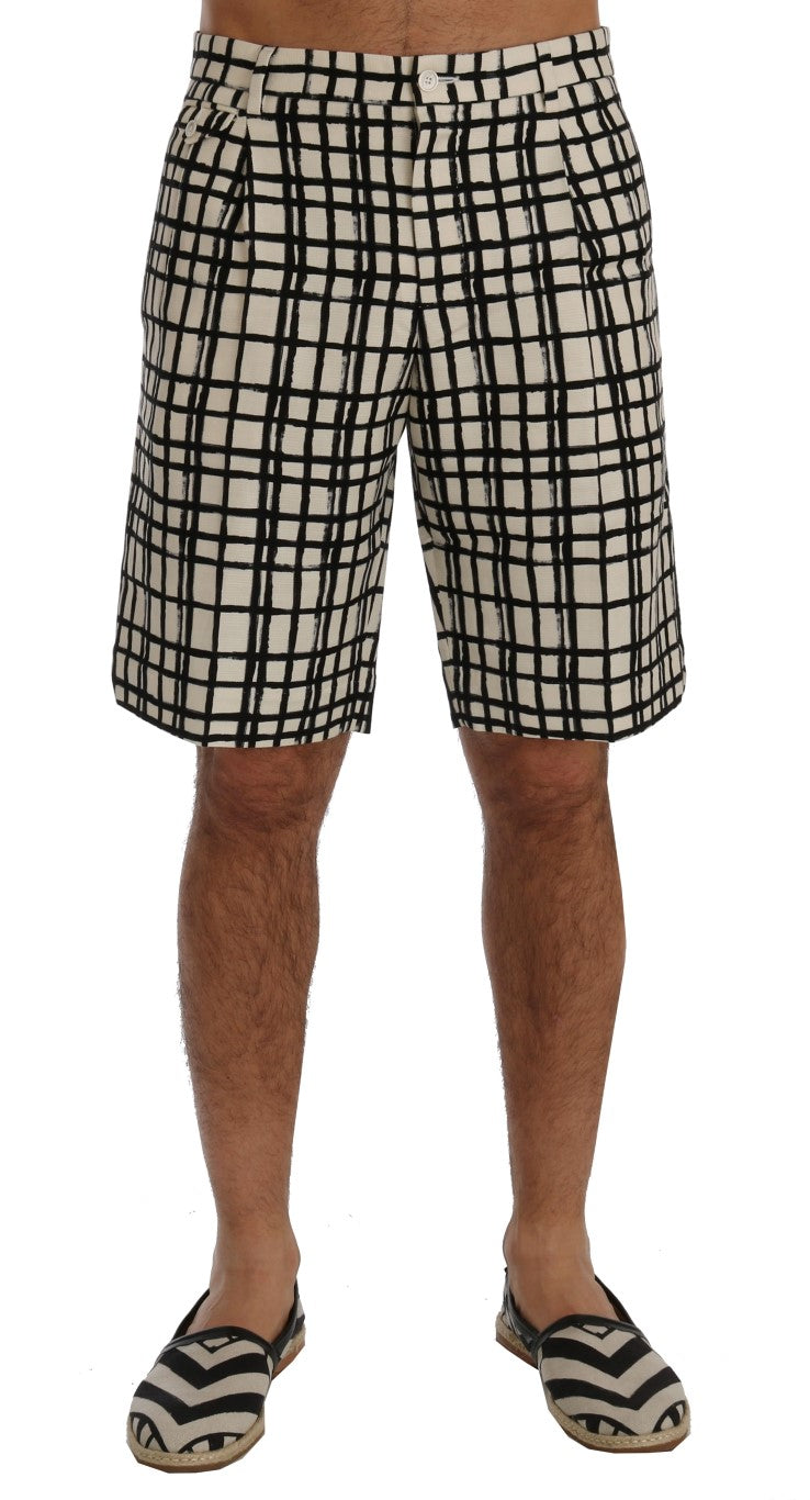 Grid-Patterned Linen-Cotton Shorts — Black