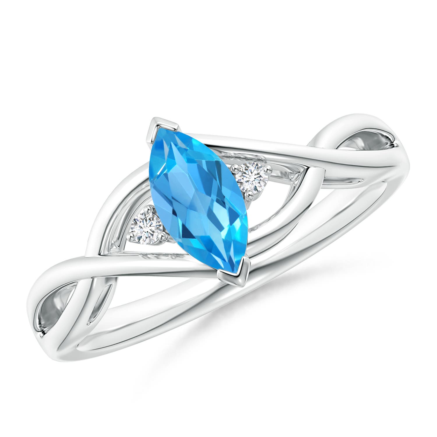 Angara 0.6 Carat Criss-Cross Marquise Swiss Blue Topaz Solitaire Ring in Platinum