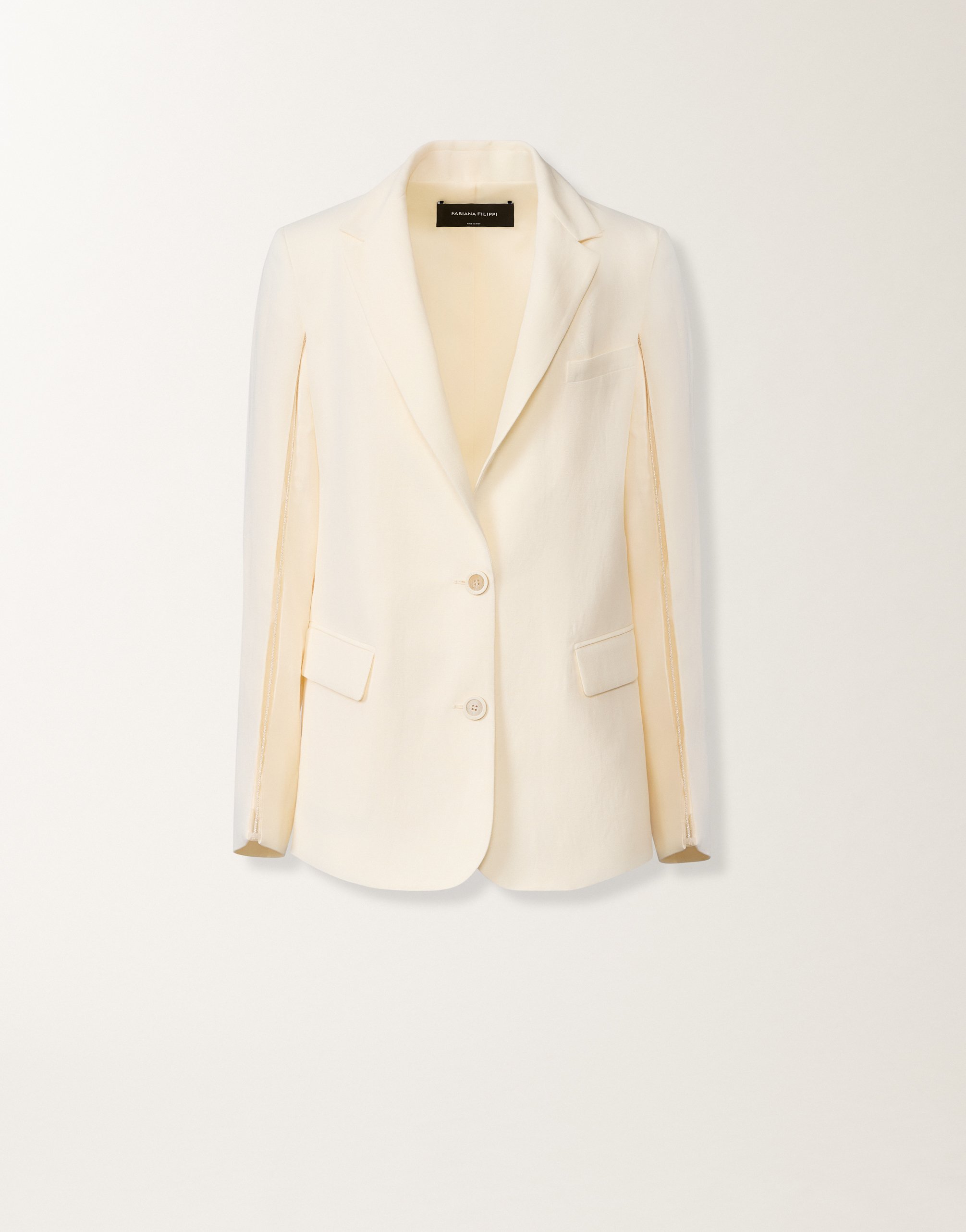 Oversized jacket in fluid linen and viscose, butter