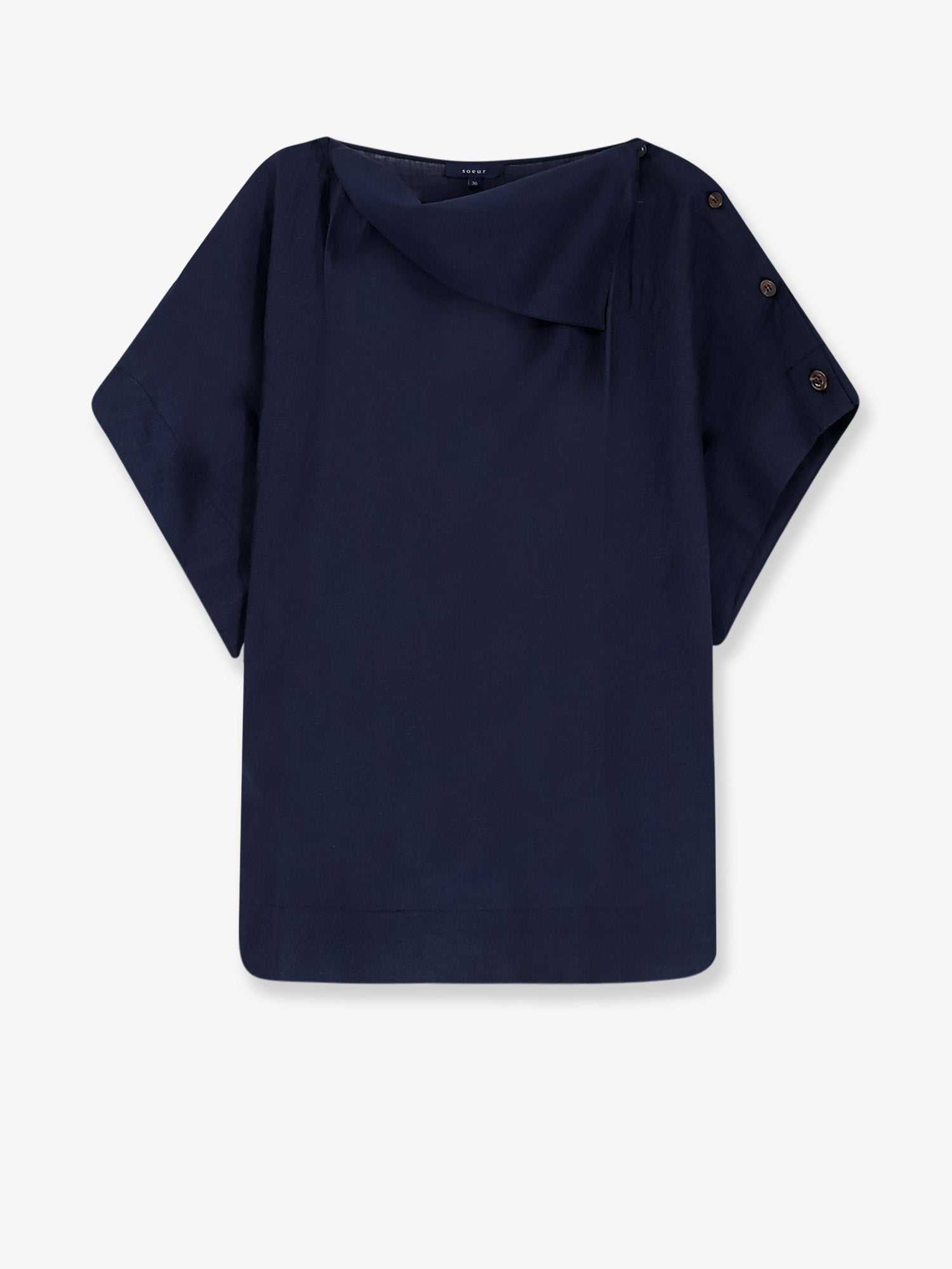 Linen Blend with Asymmetrical Detail Shirt — Blue