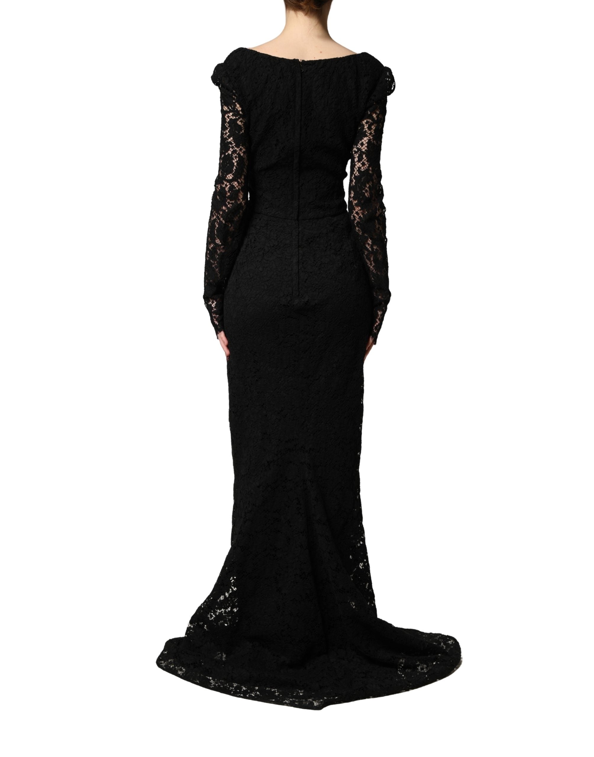 Floral Lace Square Neck Dress — Black