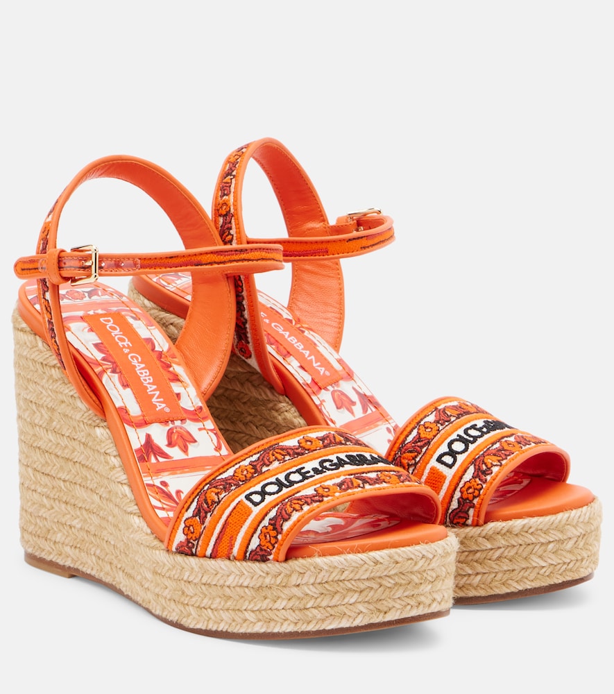 Floral embroidered espadrille wedges