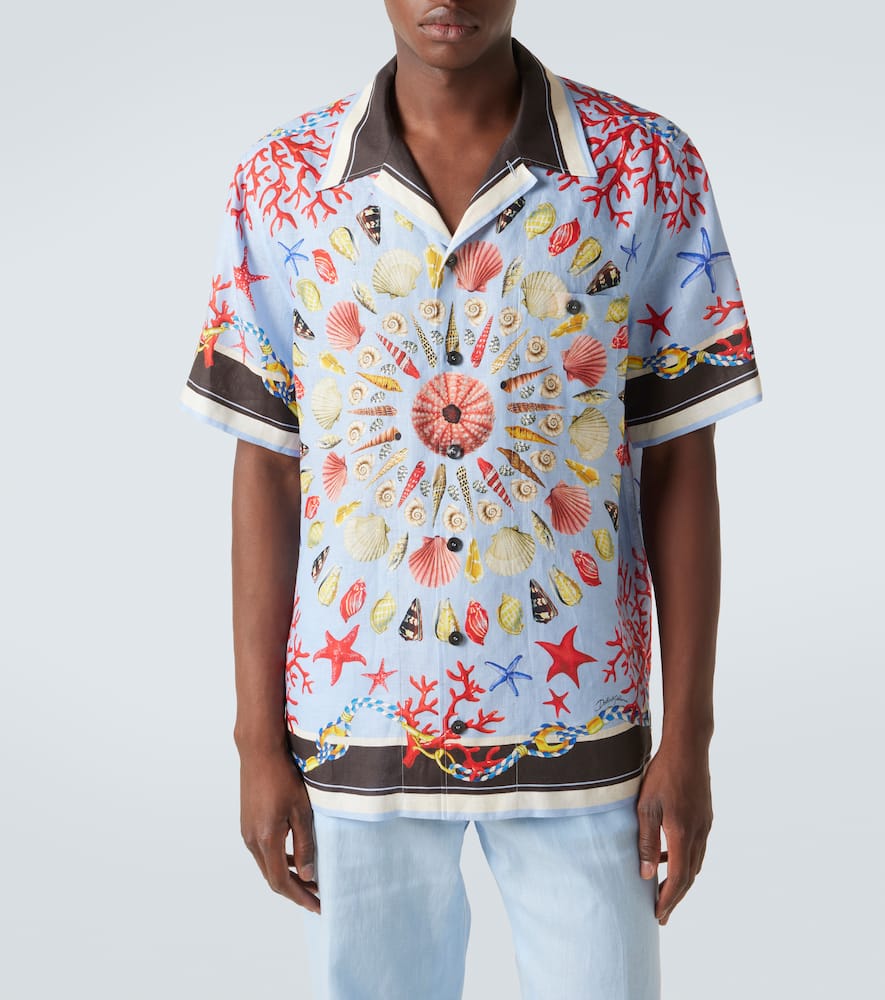 Printed linen canvas bowling shirt